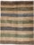 Persian hand-knotted Lori Gabbeh wool rug featuring horizontal bands in earthy tones of beige, brown, green, and blue. The...