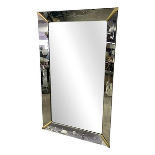 Vintage Venetian Mirror with Glass Frame and Embroidery, 1950s For Sale