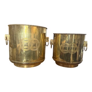 Set of Large Brass MCM Chinoiserie Cachepots For Sale