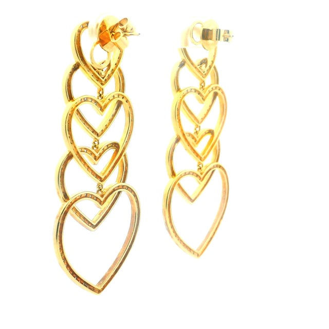 1990s 1990s Pair of 18k Gold Diamond Heart Cascade Chandelier Earrings, 3 Carats For Sale - Image 5 of 13