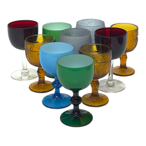 Mid 20th Century Crazy Mixed-Up Multicolored Aperitif Glass Curation - Group of 10