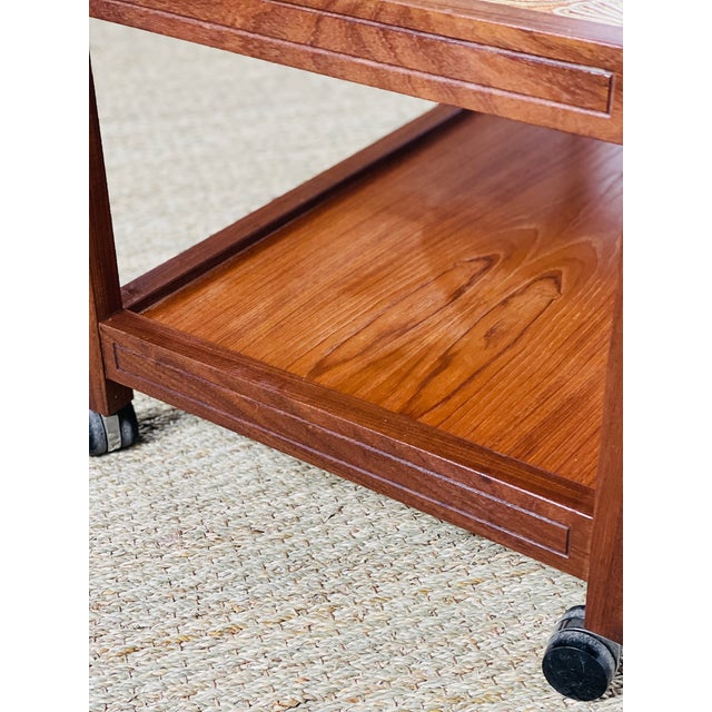 Beige Vintage Teak and Ceramic Coffee Table on Casters, 1960s For Sale - Image 8 of 10