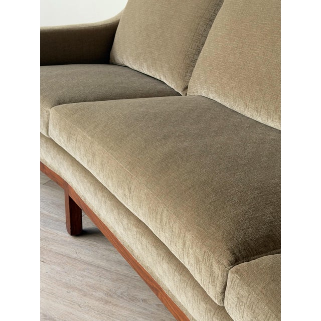 Mid-Century Curved Sofa in Sage Green Graphic Cut Mohair For Sale - Image 9 of 12