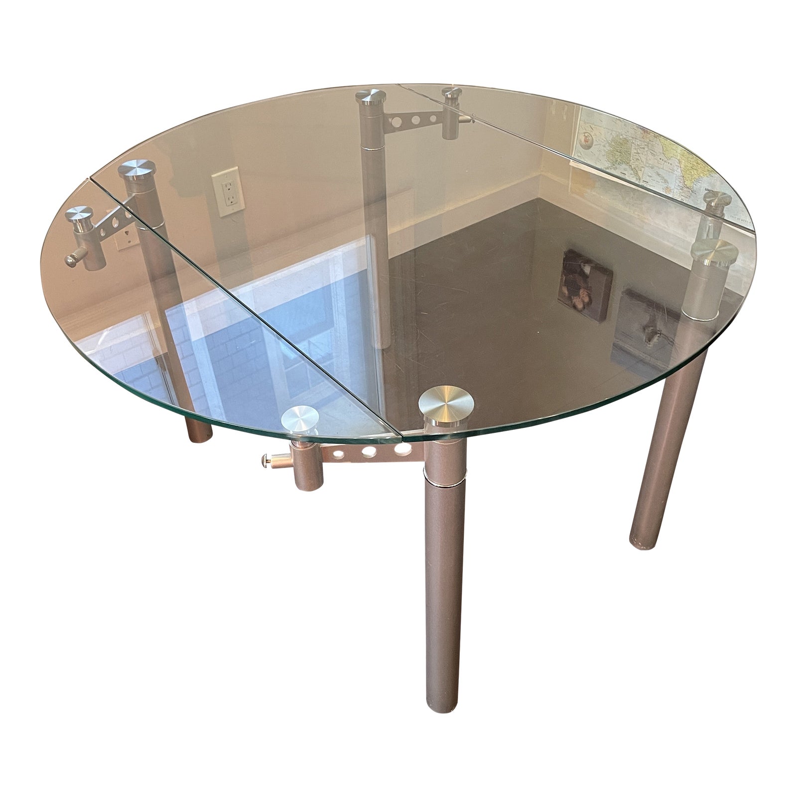 Glass Round Dining Table With Mechanical Leaves Chairish