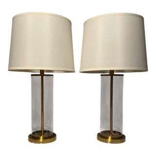 Vintage Ralph Lauren Glass and Brass Table Lamps - a Pair For Sale