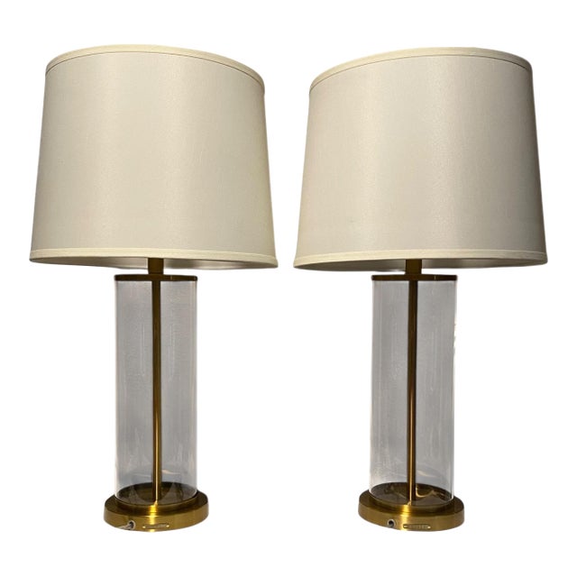 Vintage Ralph Lauren Glass and Brass Table Lamps - a Pair For Sale