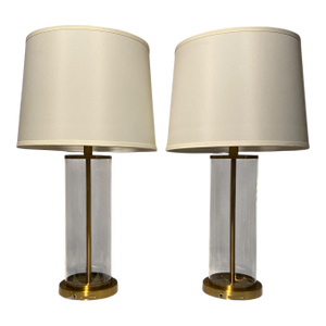Vintage Ralph Lauren Glass and Brass Table Lamps - a Pair