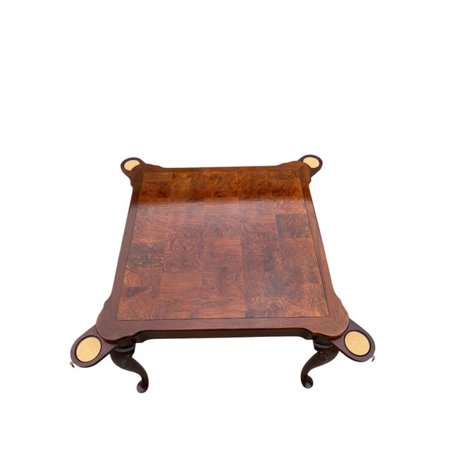 Hekman Burl Wood Gridded Game Table With Cup Holders For Sale In Indianapolis - Image 6 of 11