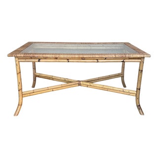 Spanish, 1980s Bamboo Glass Dining Table with Glass Tabletop For Sale