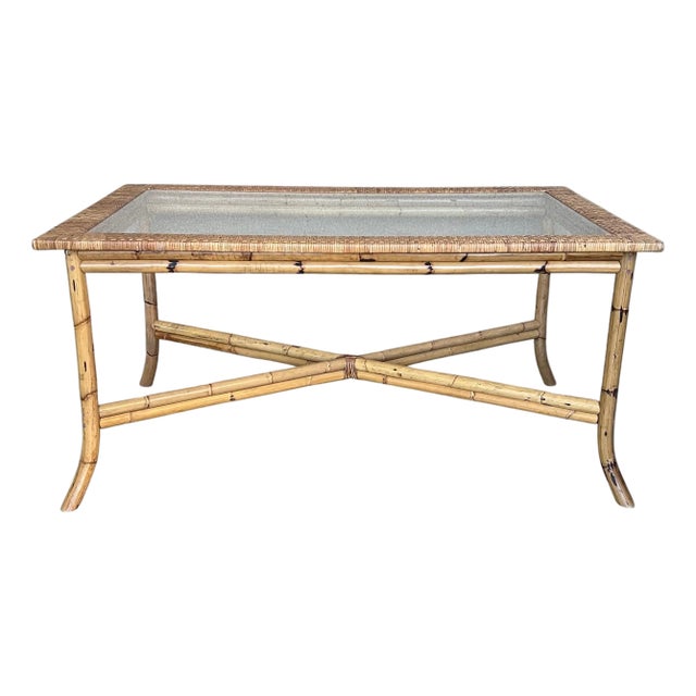 Spanish, 1980s Bamboo Glass Dining Table with Glass Tabletop For Sale