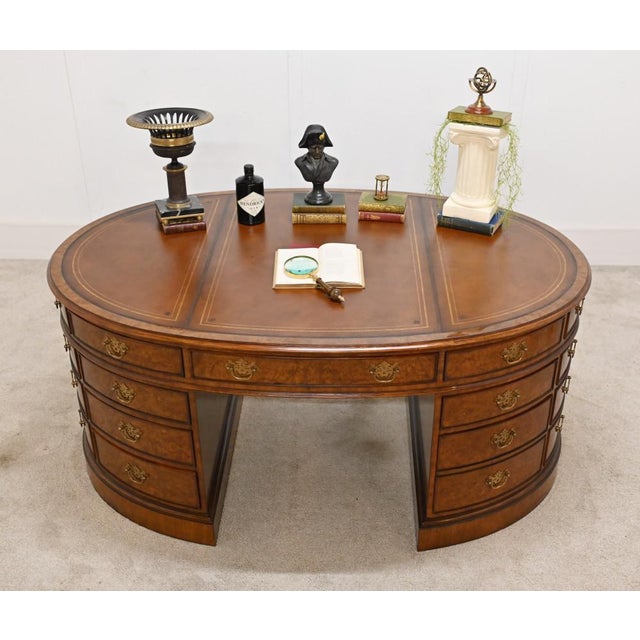 Victorian Oval Partners Desk in Walnut For Sale - Image 4 of 14