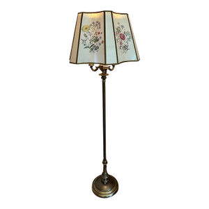 Vintage Floor Lamp With Floral Panel Lampshade