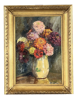 French School Artist, Still Life with a Bouquet of Flowers, Oil on Canvas, 20th Centuy