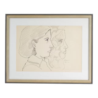 1970 Ink and Pencil Drawing of a Woman by Harry Hilson For Sale