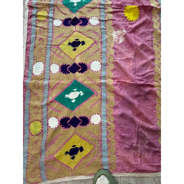 Mid-Century Modern Pink Cotton Suzani Prayer Niche Wall Hanging For Sale - Image 3 of 9