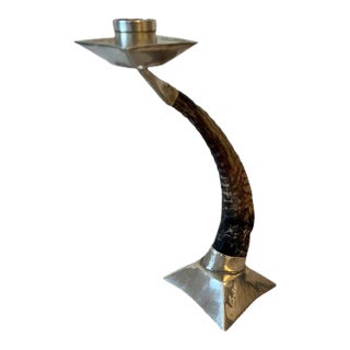 Ram's Horn and Silver Candle Stick Holder For Sale