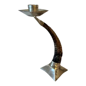 Ram's Horn and Silver Candle Stick Holder
