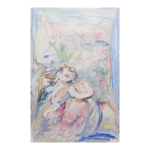 Late 20th Century Impressionist Ladies in Pale Blue Pink Painting
