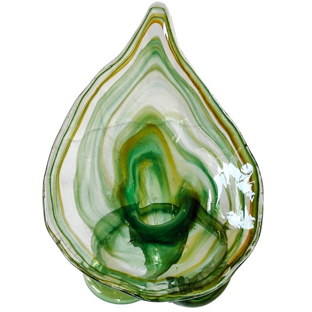 1970s Art Deco Style Hand-Blown Green Swirl Calla Lily Vases - a Pair For Sale - Image 12 of 12