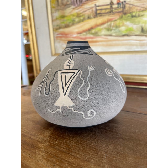 Black Vintage Kopa Native American Style Pottery Vase, Hand-Painted Black and White For Sale - Image 8 of 8