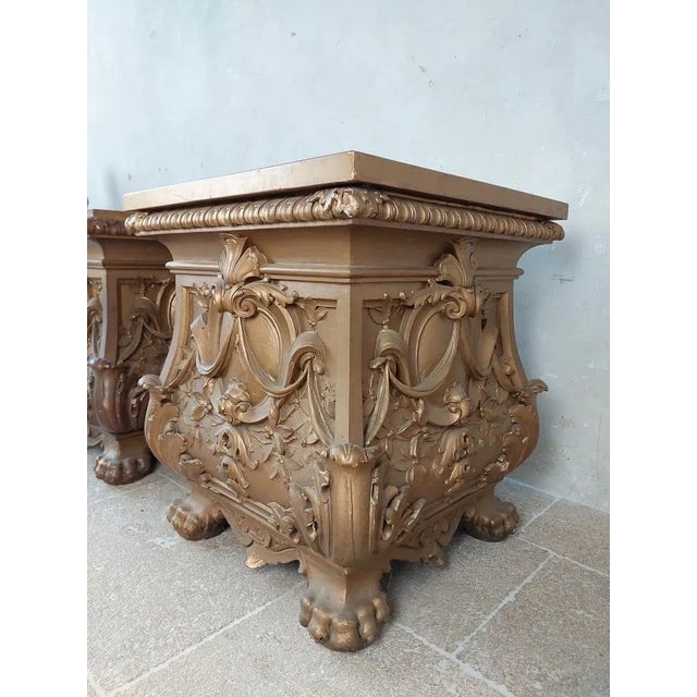 Antique Gold Patinated Wooden Pedestals, 1924, Set of 2 For Sale - Image 6 of 11