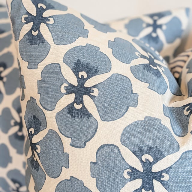 Galbraith & Paul Sakura Denim Pillows With Blue Striped Backs For Sale - Image 4 of 6