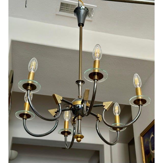French French Moderne Patinated Brass Chandelier by Maison Lunel For Sale - Image 3 of 12