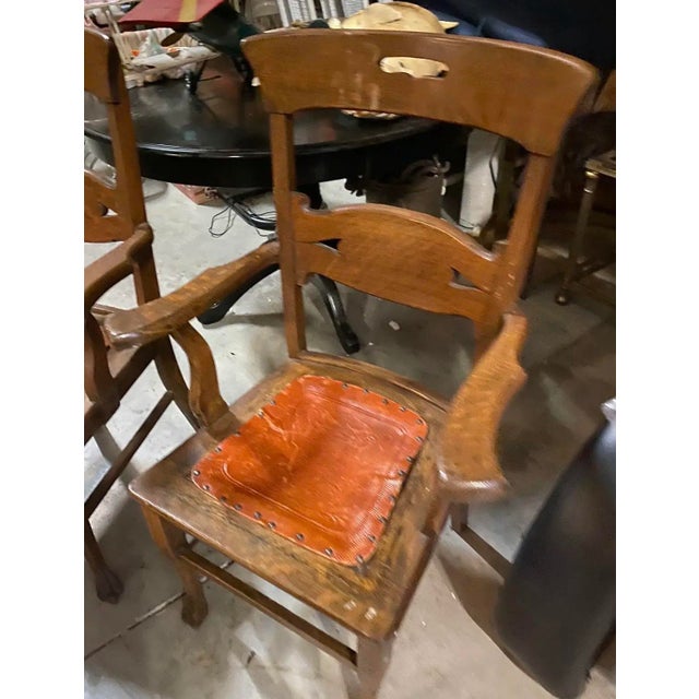 Pair of Vintage Leather Seated Wooden Chairs For Sale - Image 4 of 7