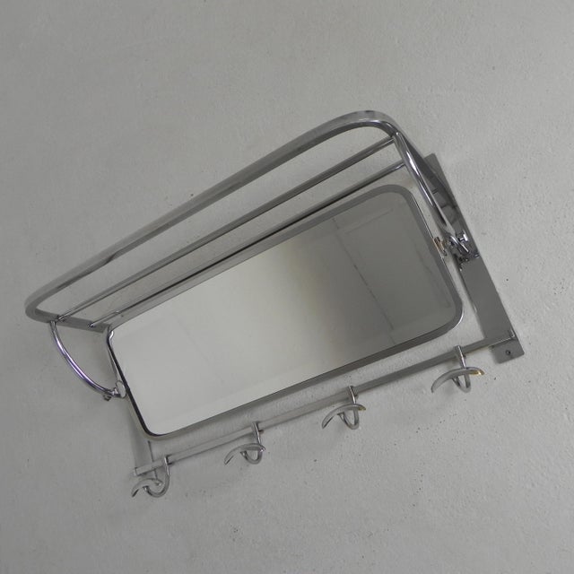 Art Deco Wall Coat Rack with Adjustable Faceted Mirror in Chrome Frame, 1930s For Sale - Image 4 of 14