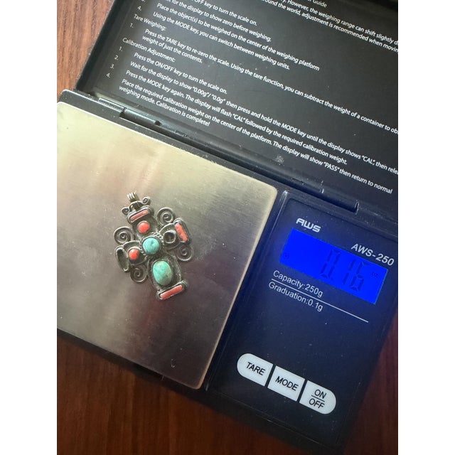 Turquoise Matilde Poulat Matl Mexican Silver and Turquoise Cross Pendant For Sale - Image 8 of 15