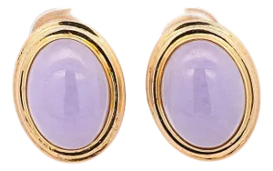 Gumps San Francisco Signed Lavender Jade 14k Gold Clip on Stud Earrings, A Pair