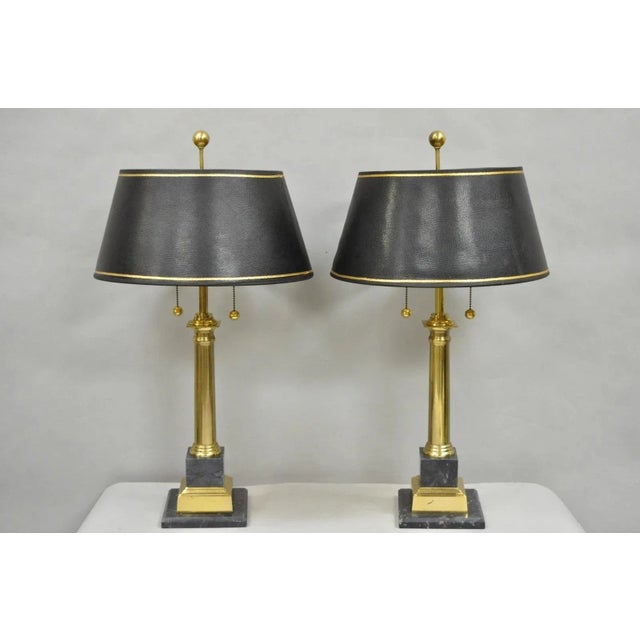 Vintage French Empire Brass & Italian Black Marble Column Table Lamps (B), Pair For Sale - Image 17 of 17