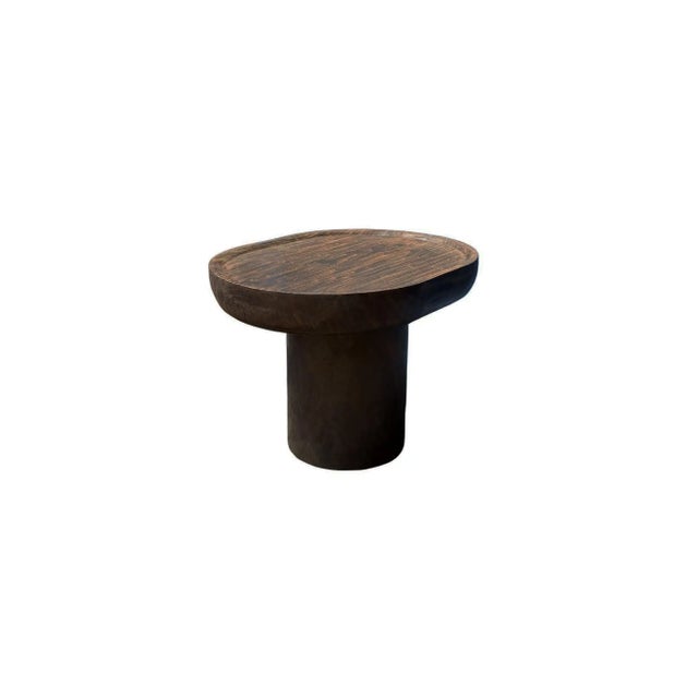 Contemporary Hand-Carved Solid Mango Wood Side Table, Modern Organic, Espresso For Sale - Image 3 of 7