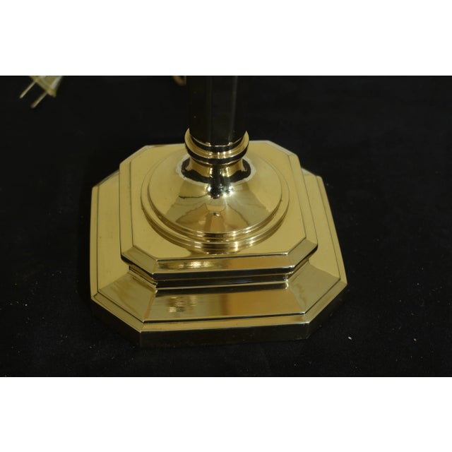 1990s Pine Cone Top Brass Column Lamp W/ Shade For Sale In Philadelphia - Image 6 of 8