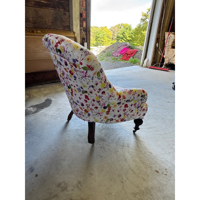 Late 19th Century Antique French Napoleon III Tufted Club Chair in Vibrant Pansy Floral – Robust Turned Legs For Sale - Image 5 of 5