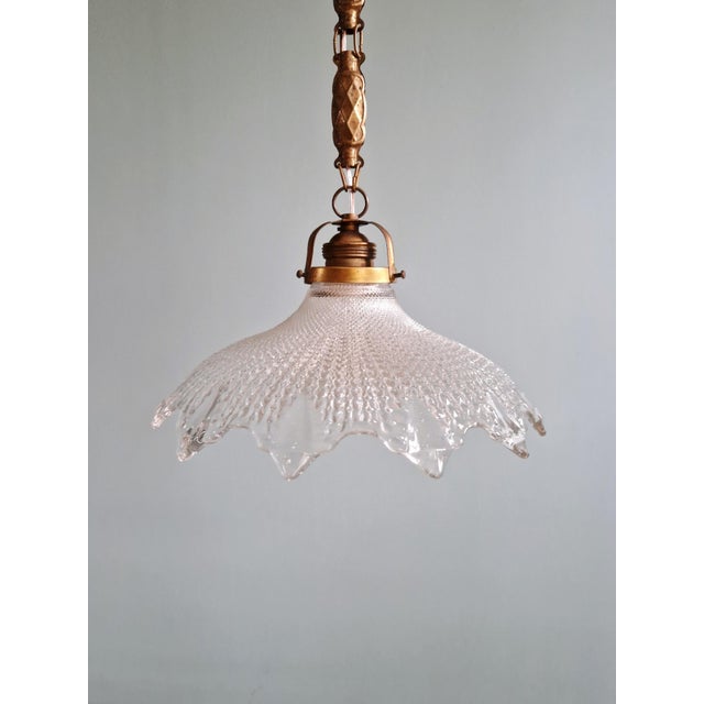 Art Deco Pendant Light in Scalloped Clear Glass, 1920s For Sale - Image 10 of 14