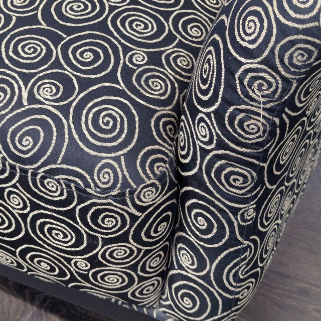 Comfortable Lounge Chair With Swirl Pattern Upholstery For Sale - Image 9 of 9