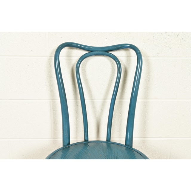 Jacob & Josef Kohn Antique Austrian Teal Lacquered Bentwood Bistro Chairs or Dining Chairs, Set of Six For Sale In South Bend - Image 6 of 14