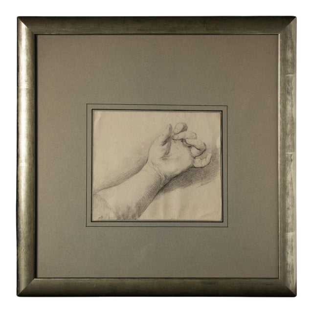 17th Century French School Drawing of a Hand in a Silver Gilt Frame For Sale