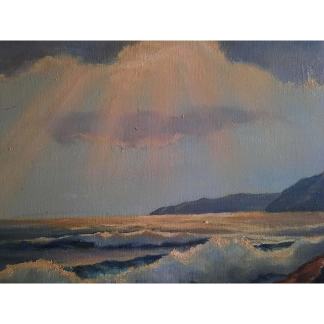 Realism Mid-20th Century Moody Coastal Seascape Oil Painting, Framed For Sale - Image 3 of 6