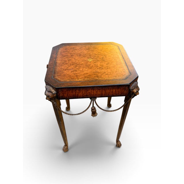 Theodore Alexander Theodore Alexander Attributed Neoclassical Lion-Head Tooled Leather Drink Table For Sale - Image 4 of 14