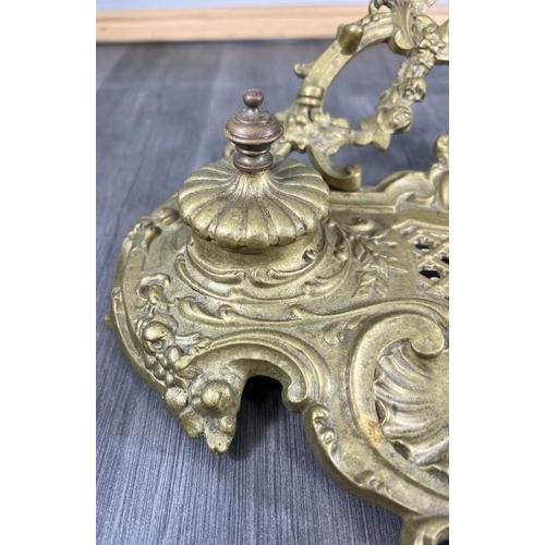 Metal Vintage French Ornate Brass Inkwell For Sale - Image 7 of 12