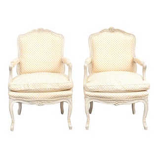Pair of Louis XV French Style Painted & Upholstered Chairs, Early 20th C For Sale