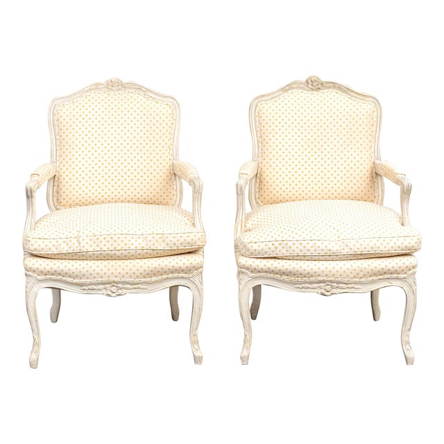 Pair of Louis XV French Style Painted & Upholstered Chairs, Early 20th C For Sale