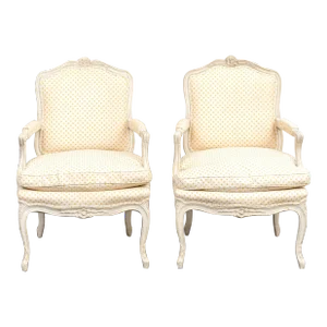 Pair of Louis XV French Style Painted & Upholstered Chairs, Early 20th C