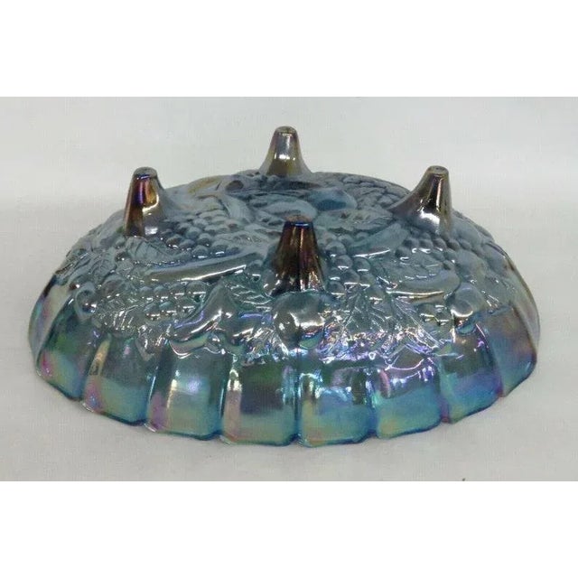 Indiana Glass Company Indiana Carnival Glass Harvest Grape Blue Oval Center Fruit Bowl For Sale - Image 4 of 11