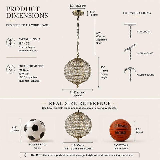 Bring timeless elegance and sparkling glamour to your home with this modern crystal globe chandelier. Featuring a warm...