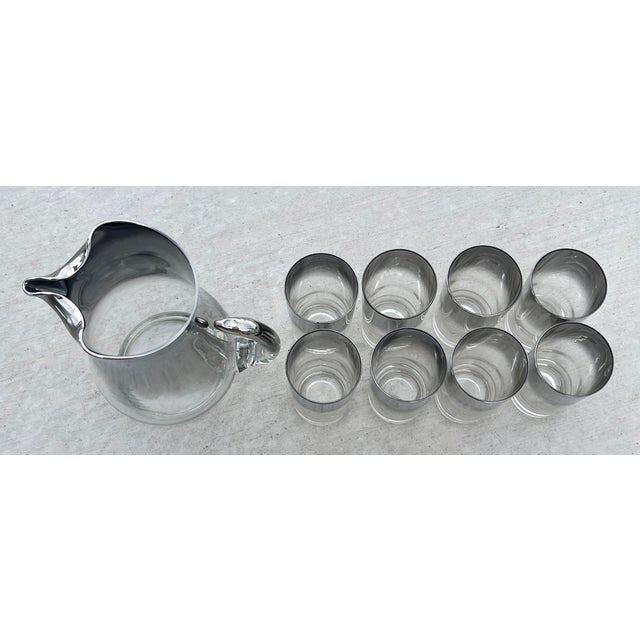 Glass 1960s Mid-Century Modern Dorothy Thorpe Silver Fade Pitcher & Highball Glasses - Set of 9 For Sale - Image 7 of 7