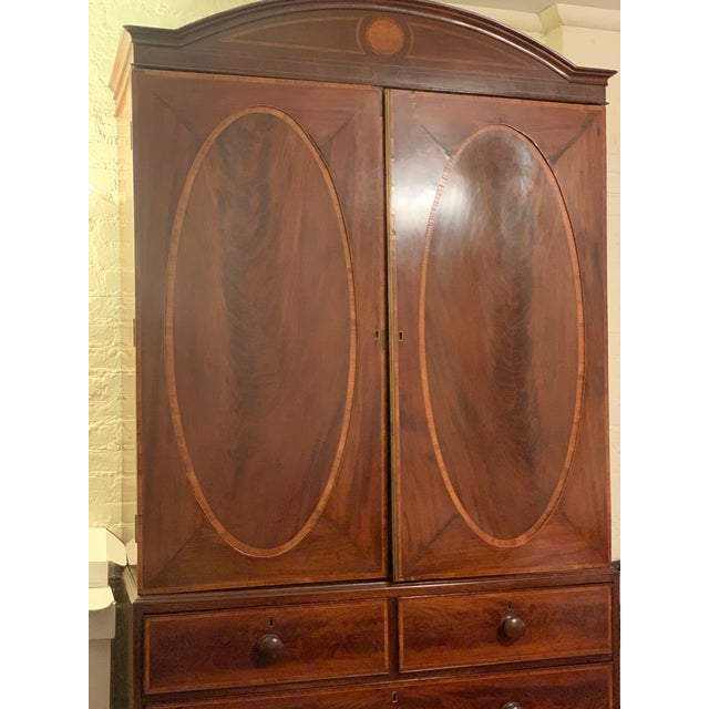 Late 18th Century 18th C English Hepplewhite Mahogany and Satinwood Inlaid Linen Press, Circa 1780 For Sale - Image 5 of 11