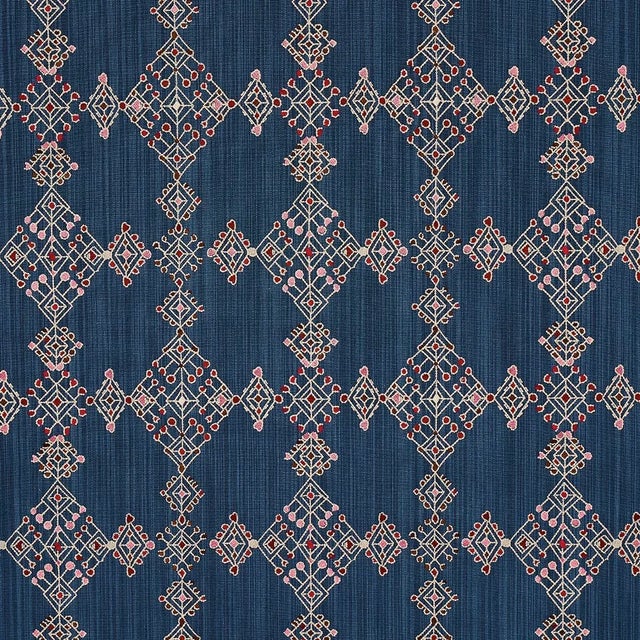 2020s Schumacher Kalindi Embroidery Fabric in Indigo For Sale - Image 5 of 5